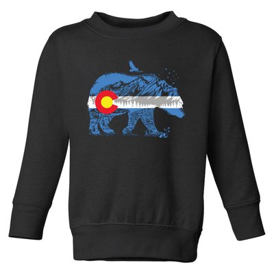 Colorado Flag Design Mountains And Bear Landscape Graphic Toddler Sweatshirt