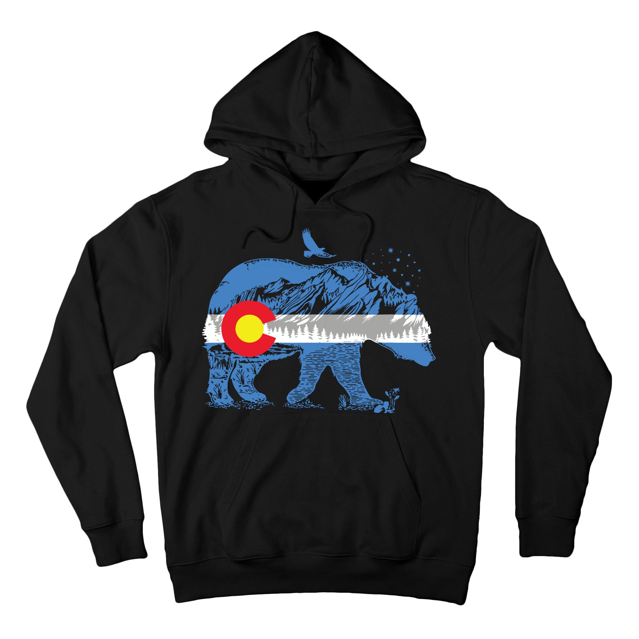 Colorado Flag Design Mountains And Bear Landscape Graphic Tall Hoodie