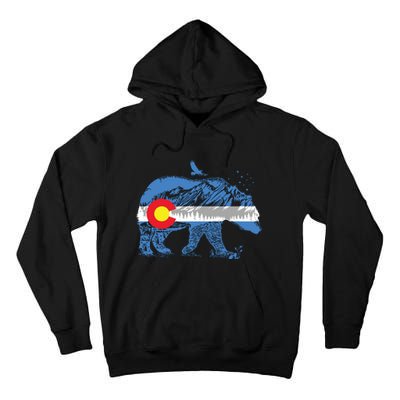 Colorado Flag Design Mountains And Bear Landscape Graphic Tall Hoodie