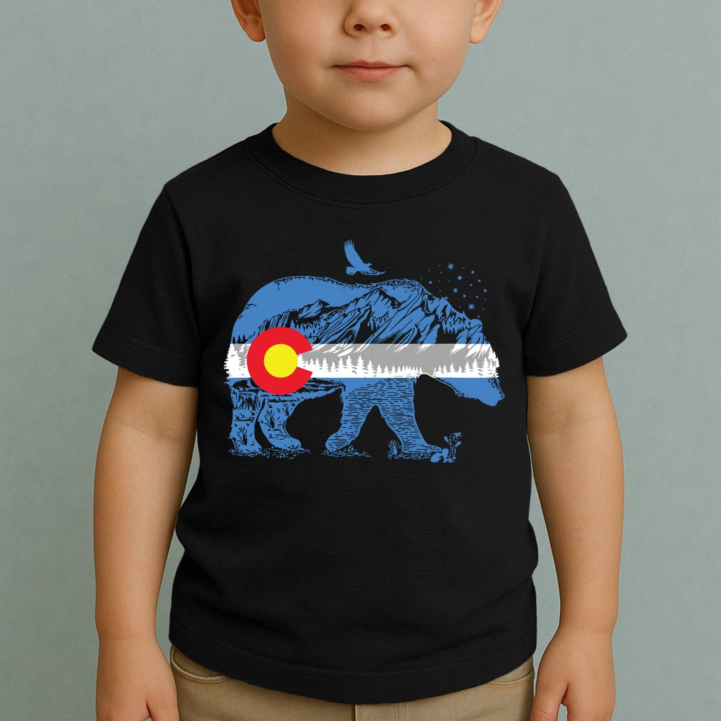 Colorado Flag Design Mountains And Bear Landscape Graphic Toddler T-Shirt
