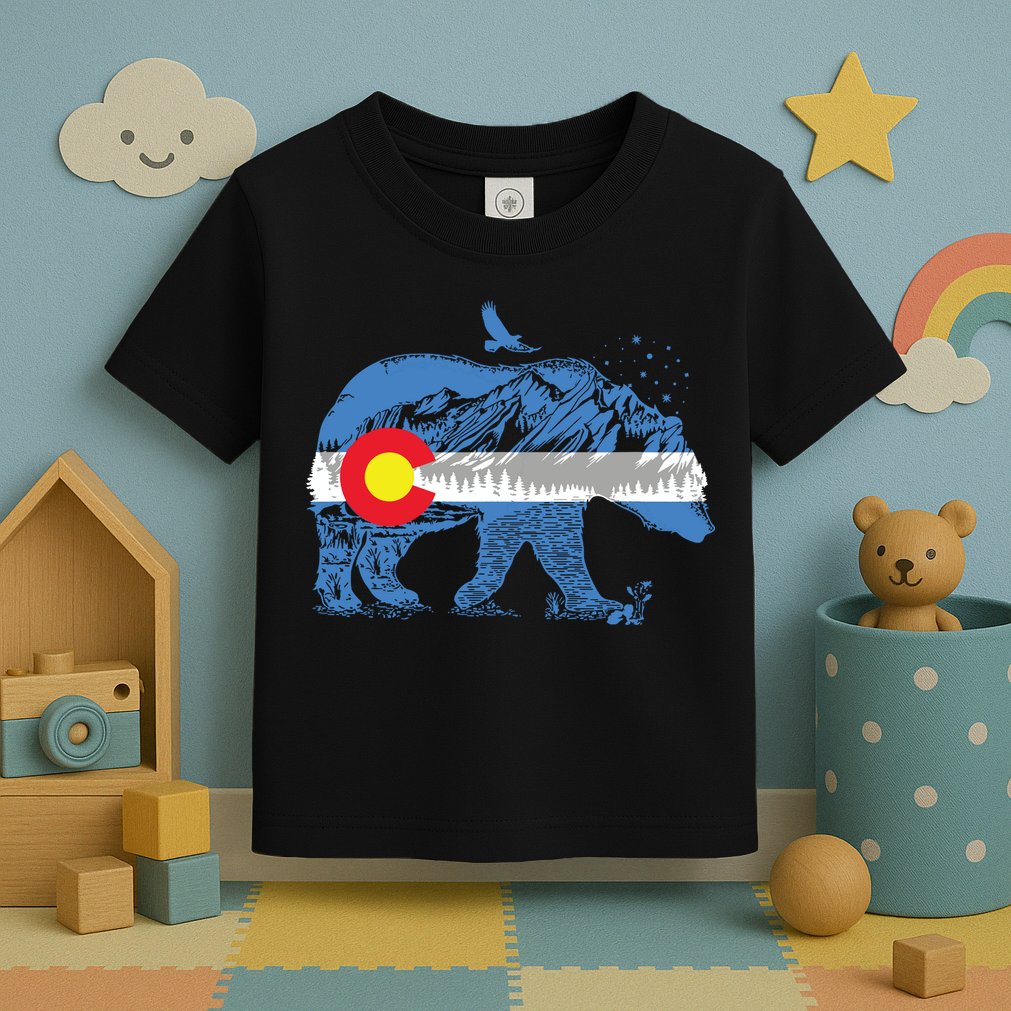 Colorado Flag Design Mountains And Bear Landscape Graphic Toddler T-Shirt