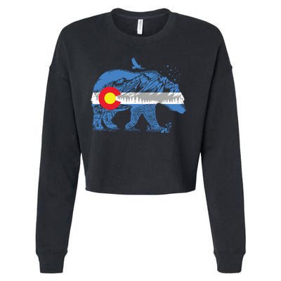 Colorado Flag Design Mountains And Bear Landscape Graphic Cropped Pullover Crew