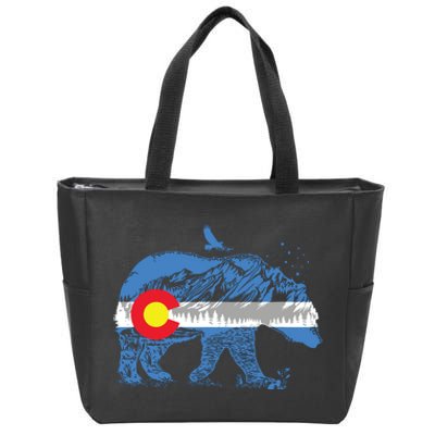 Colorado Flag Design Mountains And Bear Landscape Graphic Zip Tote Bag