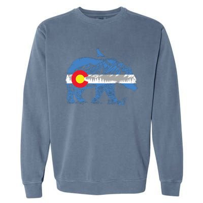 Colorado Flag Design Mountains And Bear Landscape Graphic Garment-Dyed Sweatshirt