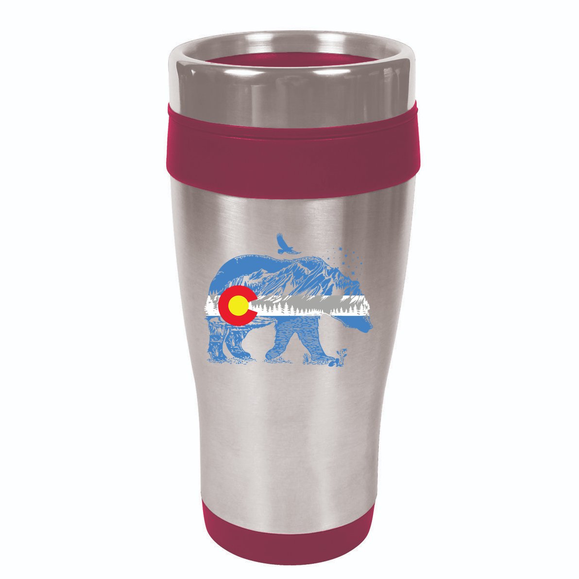 Colorado Flag Design Mountains And Bear Landscape Graphic 16oz Travel Tumbler