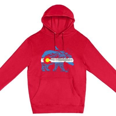 Colorado Flag Design Mountains And Bear Landscape Graphic Premium Pullover Hoodie