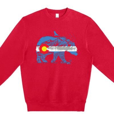 Colorado Flag Design Mountains And Bear Landscape Graphic Premium Crewneck Sweatshirt