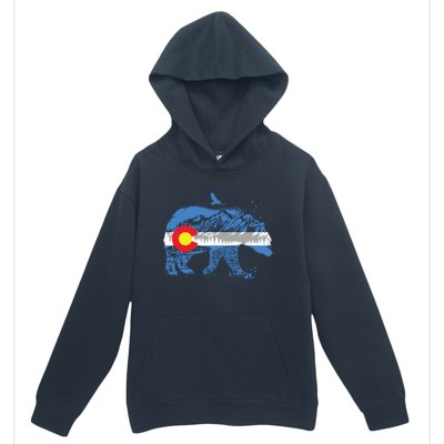 Colorado Flag Design Mountains And Bear Landscape Graphic Urban Pullover Hoodie