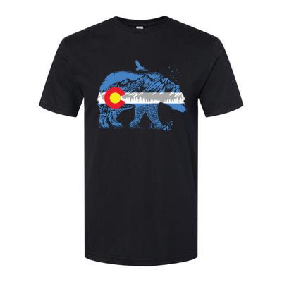 Colorado Flag Design Mountains And Bear Landscape Graphic Softstyle CVC T-Shirt