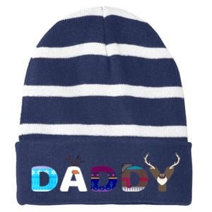 Christmas Frozen Dad And Mom Birthday Daddy Family Party Snowman Gift Striped Beanie with Solid Band