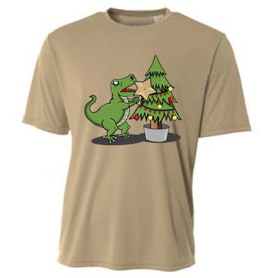 Cute Funny Dinosaur T Rex Tyrannosaurus Christmas Cooling Performance Crew T-Shirt