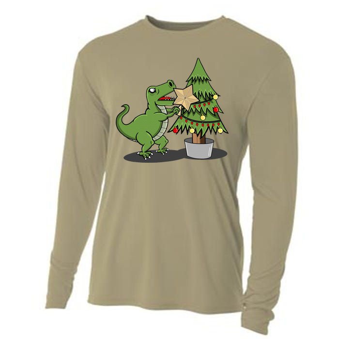 Cute Funny Dinosaur T Rex Tyrannosaurus Christmas Cooling Performance Long Sleeve Crew