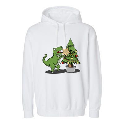 Cute Funny Dinosaur T Rex Tyrannosaurus Christmas Garment-Dyed Fleece Hoodie