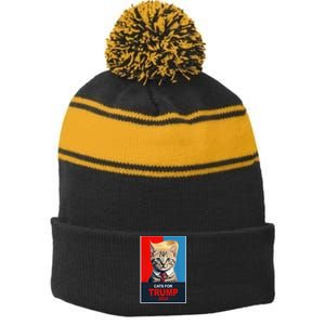 Cats For Donald Trump 2024 Election Stripe Pom Pom Beanie