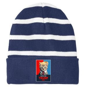 Cats For Donald Trump 2024 Election Striped Beanie with Solid Band