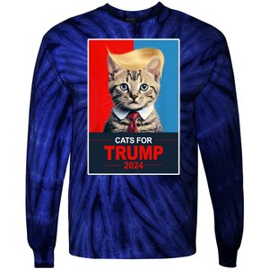 Cats For Donald Trump 2024 Election Tie-Dye Long Sleeve Shirt