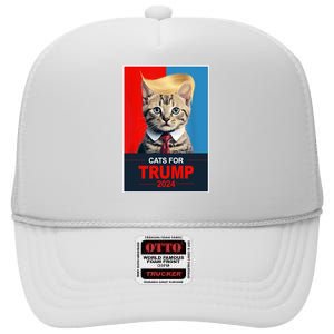 Cats For Donald Trump 2024 Election High Crown Mesh Back Trucker Hat