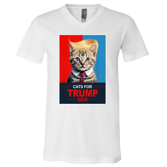 Cats For Donald Trump 2024 Election V-Neck T-Shirt