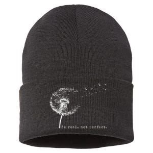 Cute Flying Dandelion Be Real Not Perfect Inspirational Positive Vibes Sustainable Knit Beanie