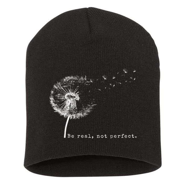 Cute Flying Dandelion Be Real Not Perfect Inspirational Positive Vibes Short Acrylic Beanie