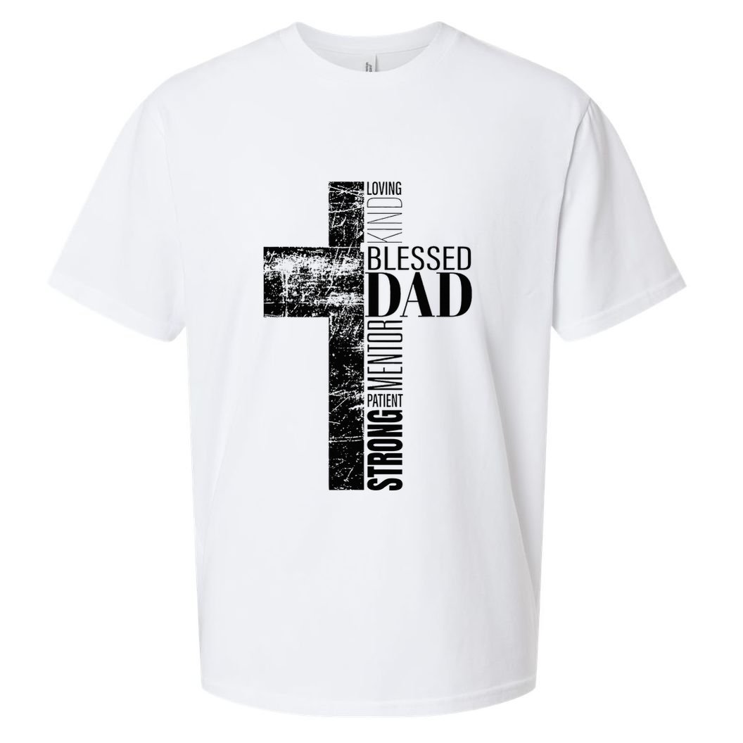 Christian Fathers Day Gifts Religious Blessed Dad Cross Sueded Cloud Jersey T-Shirt
