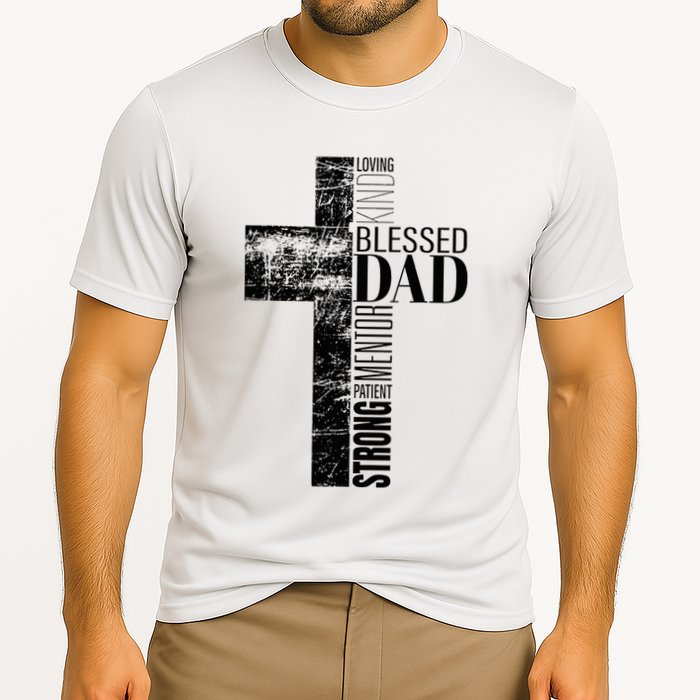 Christian Fathers Day Gifts Religious Blessed Dad Cross Cooling Performance Crew T-Shirt