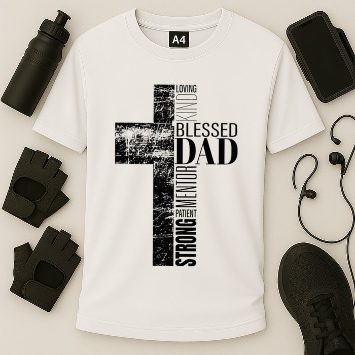 Christian Fathers Day Gifts Religious Blessed Dad Cross Cooling Performance Crew T-Shirt