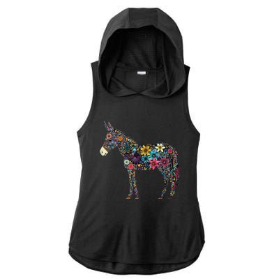 Cute Flower Donkey On Summer Floral Donkey Ladies PosiCharge Tri-Blend Wicking Draft Hoodie Tank