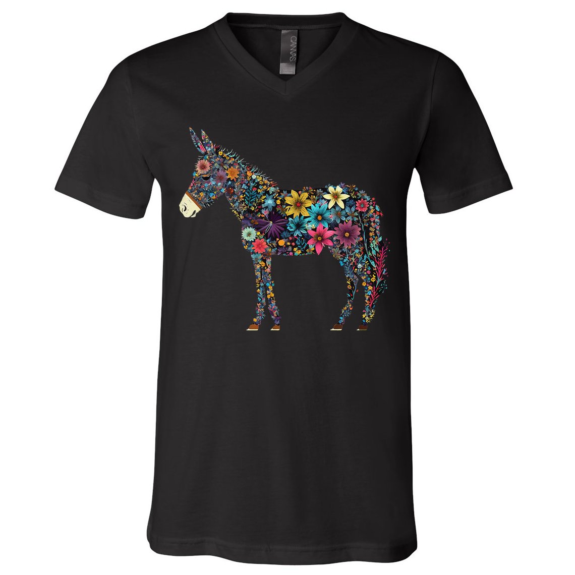 Cute Flower Donkey On Summer Floral Donkey V-Neck T-Shirt