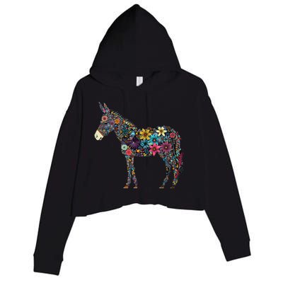 Cute Flower Donkey On Summer Floral Donkey Crop Fleece Hoodie