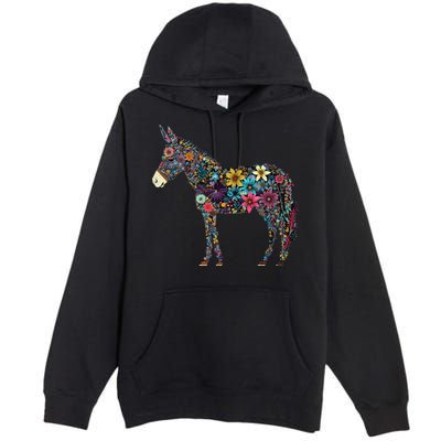 Cute Flower Donkey On Summer Floral Donkey Premium Pullover Hoodie