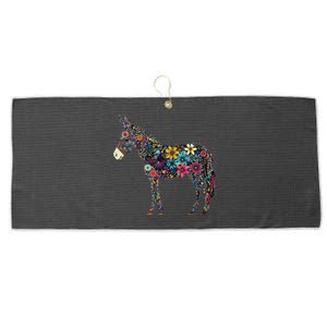 Cute Flower Donkey On Summer Floral Donkey Large Microfiber Waffle Golf Towel