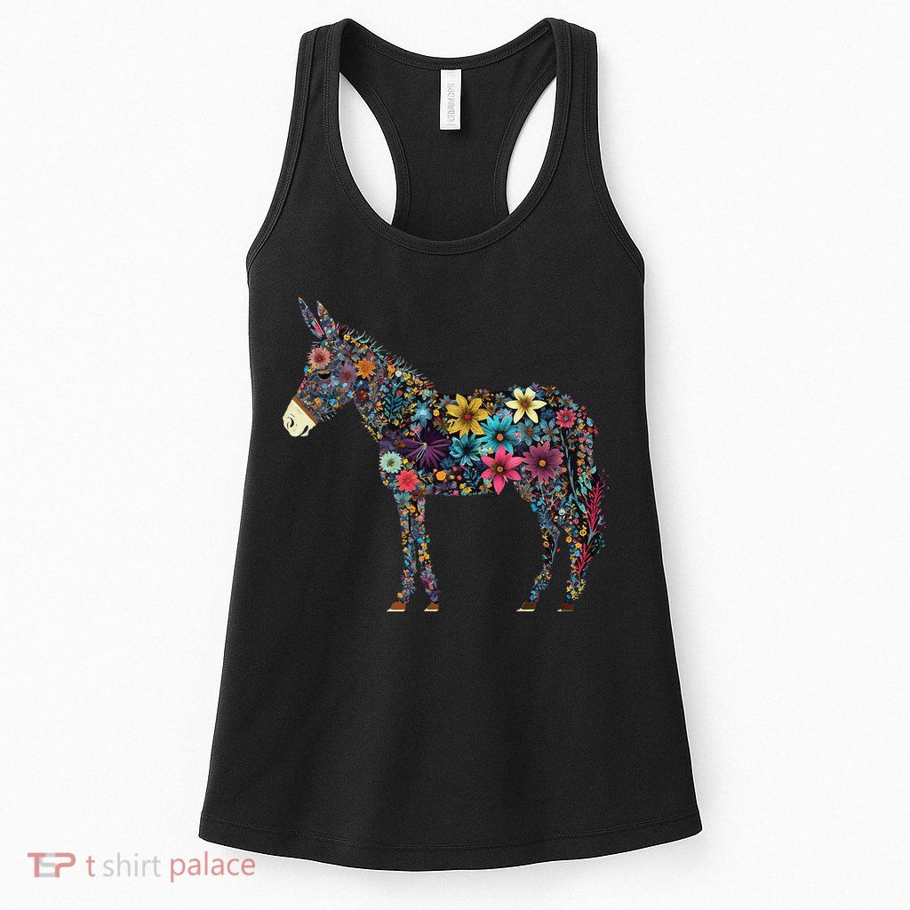 Cute Flower Donkey On Summer Floral Donkey Womens Tank Top