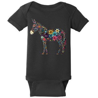 Cute Flower Donkey On Summer Floral Donkey Baby Bodysuit