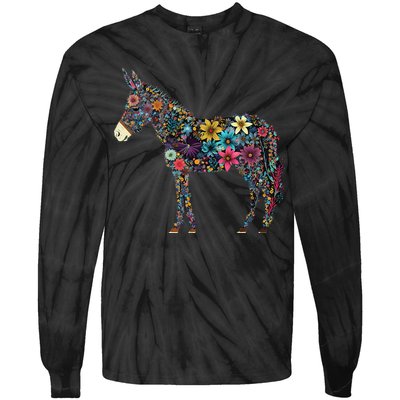 Cute Flower Donkey On Summer Floral Donkey Tie-Dye Long Sleeve Shirt