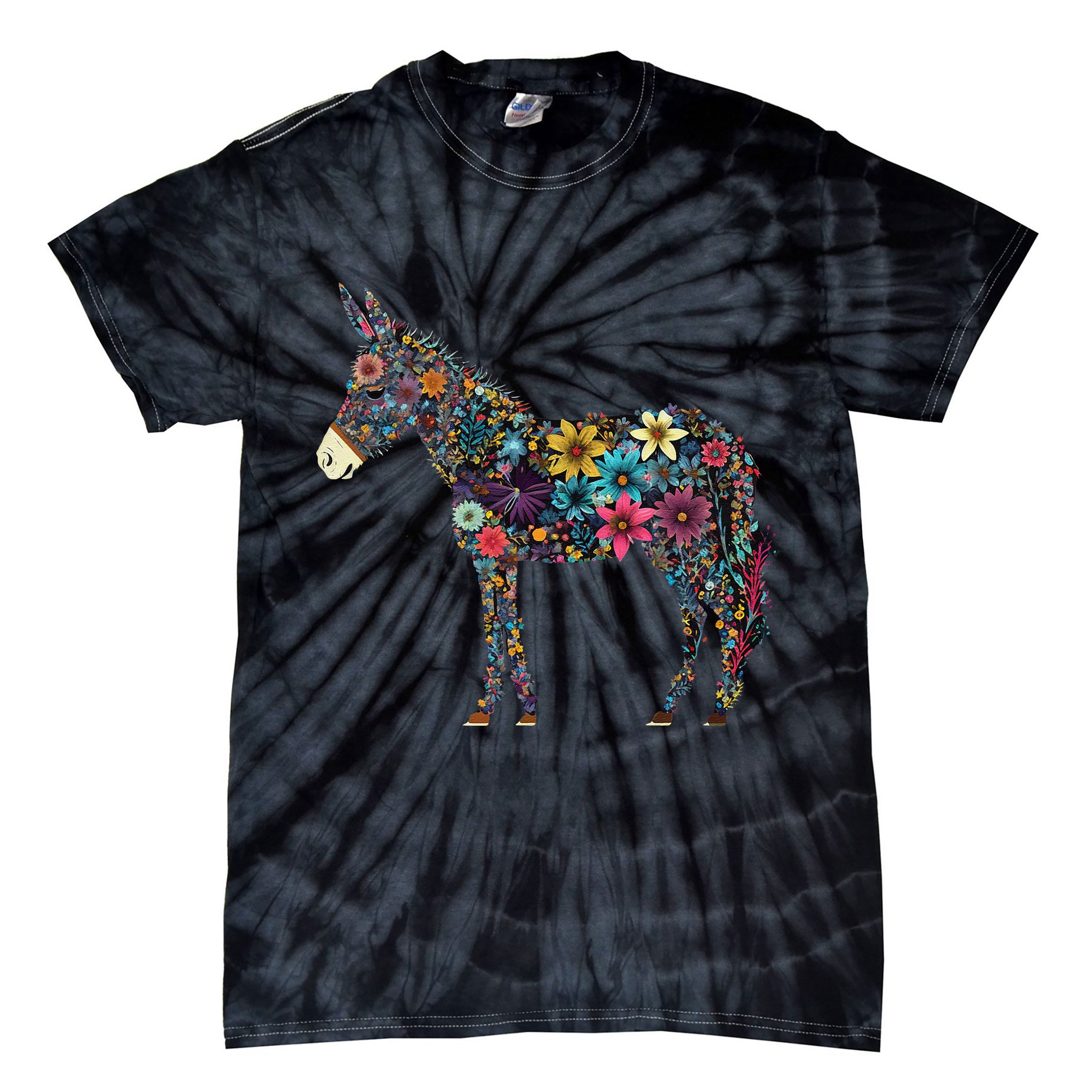 Cute Flower Donkey On Summer Floral Donkey Tie-Dye T-Shirt