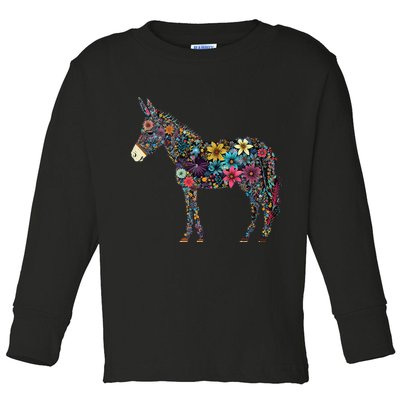 Cute Flower Donkey On Summer Floral Donkey Toddler Long Sleeve Shirt