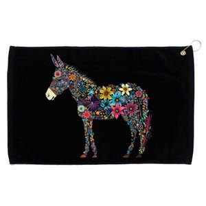 Cute Flower Donkey On Summer Floral Donkey Grommeted Golf Towel