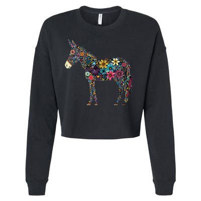 Cute Flower Donkey On Summer Floral Donkey Cropped Pullover Crew