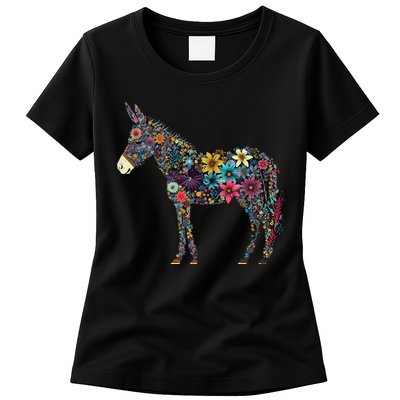 Cute Flower Donkey On Summer Floral Donkey Womens T-Shirt