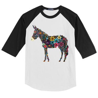 Cute Flower Donkey On Summer Floral Donkey Kids Colorblock Raglan Jersey