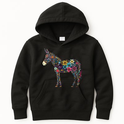 Cute Flower Donkey On Summer Floral Donkey Kids Hoodie