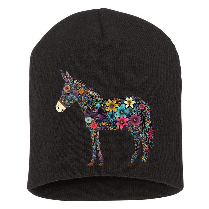 Cute Flower Donkey On Summer Floral Donkey Short Acrylic Beanie