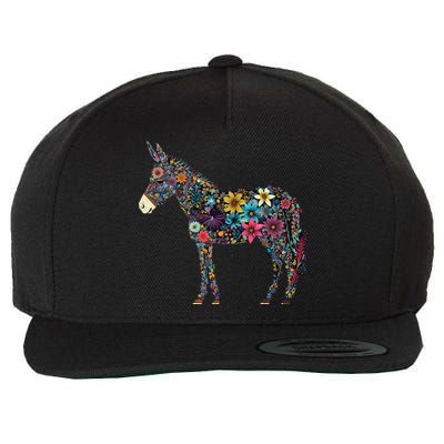 Cute Flower Donkey On Summer Floral Donkey Wool Snapback Cap