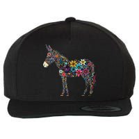 Cute Flower Donkey On Summer Floral Donkey Wool Snapback Cap