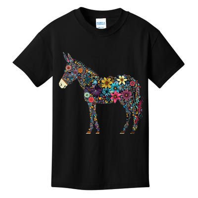 Cute Flower Donkey On Summer Floral Donkey Kids T-Shirt