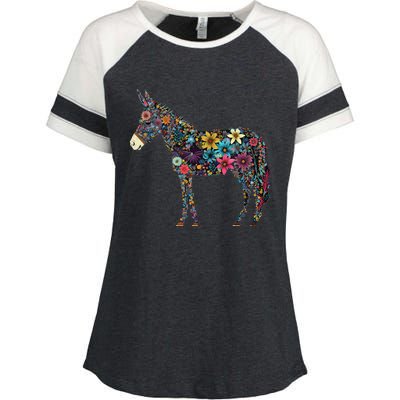 Cute Flower Donkey On Summer Floral Donkey Enza Ladies Jersey Colorblock Tee