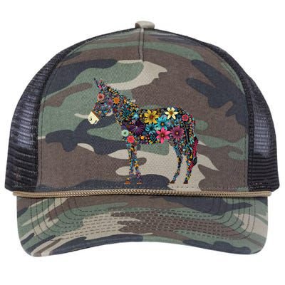 Cute Flower Donkey On Summer Floral Donkey Retro Rope Trucker Hat Cap