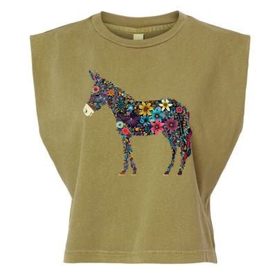 Cute Flower Donkey On Summer Floral Donkey Garment-Dyed Women's Muscle Tee
