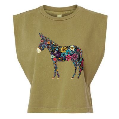 Cute Flower Donkey On Summer Floral Donkey Garment-Dyed Women's Muscle Tee